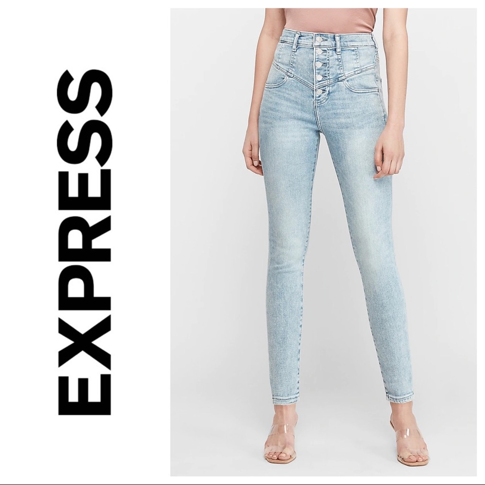 EXPRESS High Waisted Button Fly Skinny Jeans b21